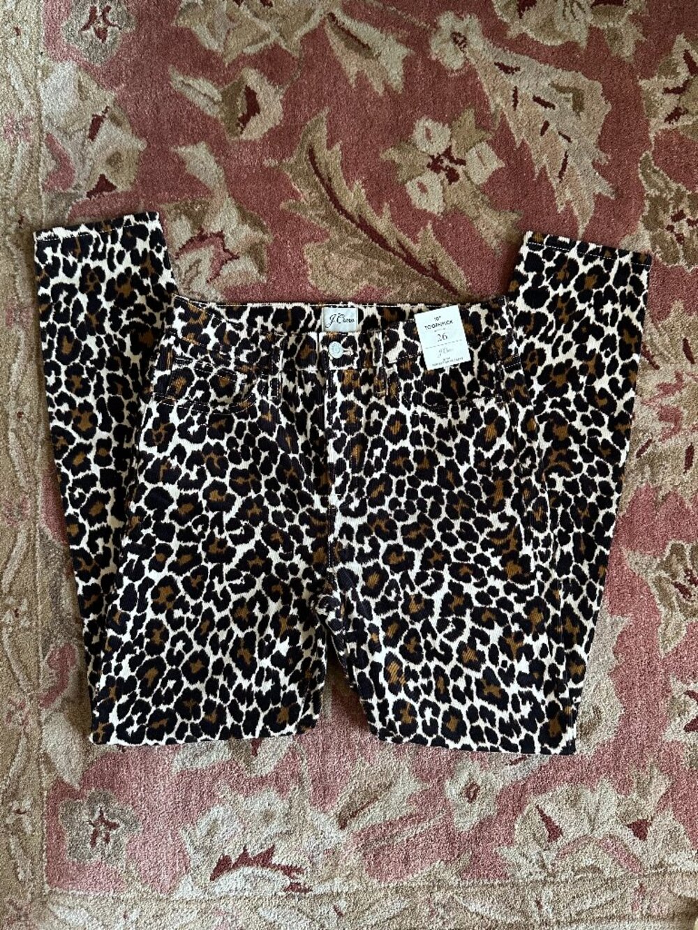 NWT J.Crew 10" Highest-Rise Toothpick Pant in Leopard Stretch Corduroy Size 26